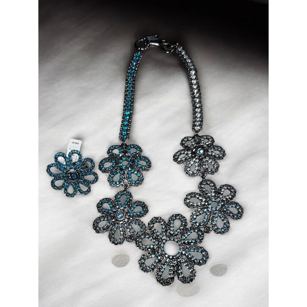 Coach Y2K Pavé Crystal Flower Necklace and New With Tags Flower Ring Size 6 - Picture 8 of 8